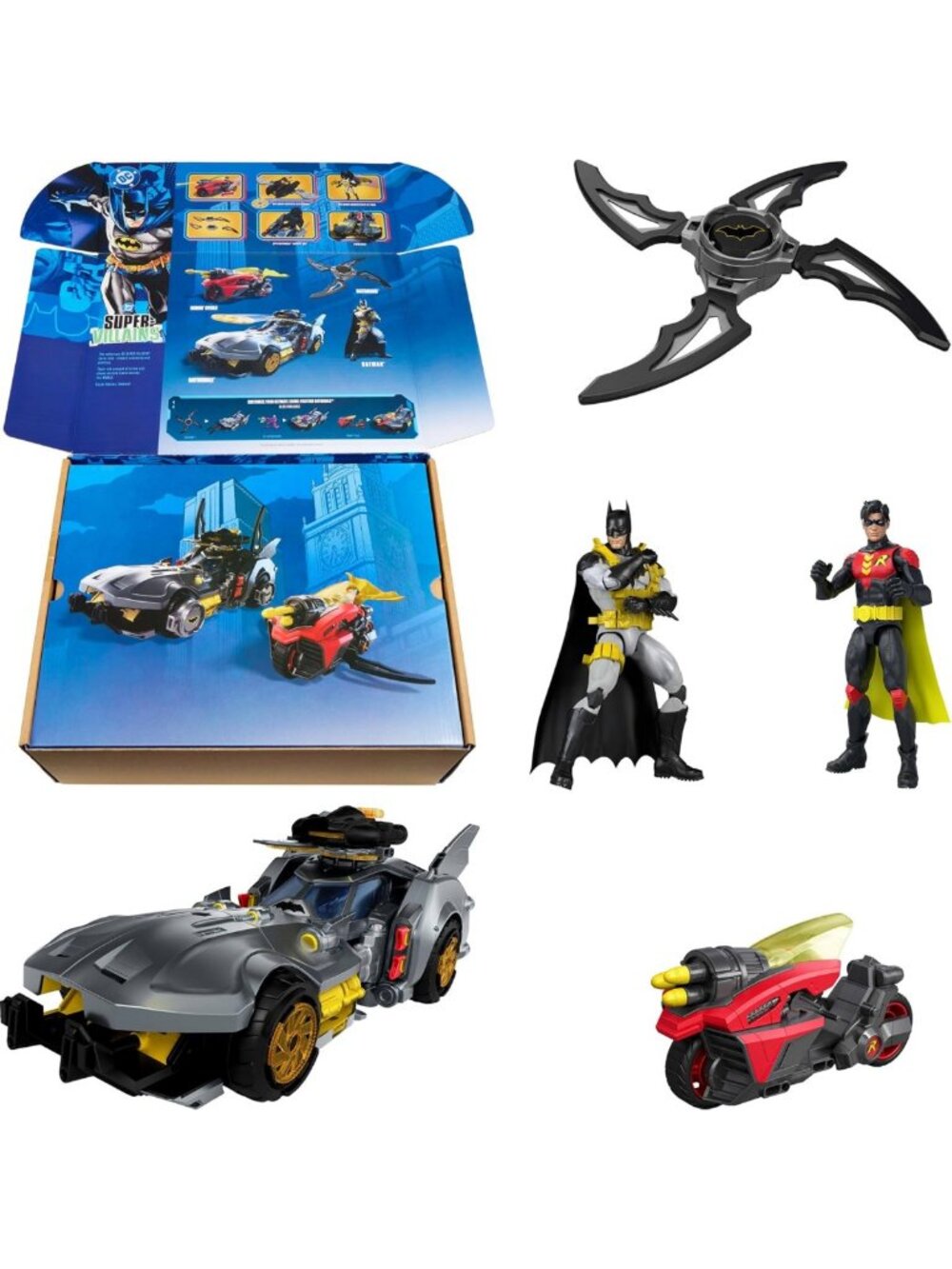 DC Superhero Multi-Pack: Batmobile & Robin Cycle Action Figures Set